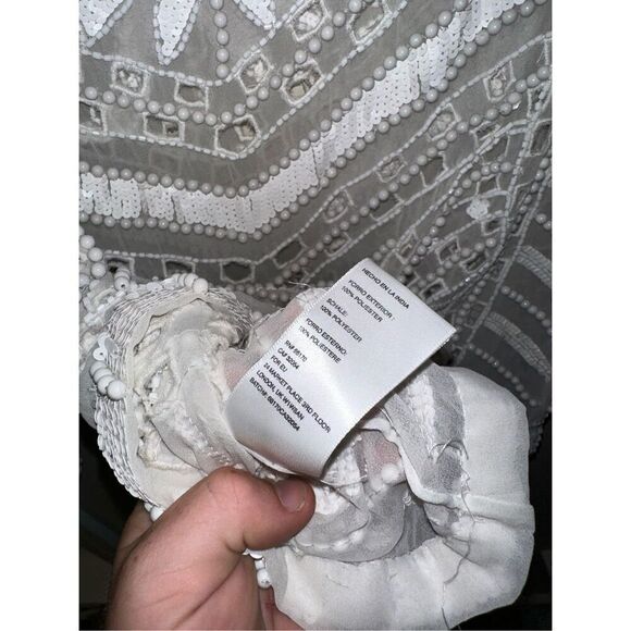 Kimchi Blue Anthropologie White Beaded Sequin Blouse Large Sheer Cut Out - Picture 5 of 5